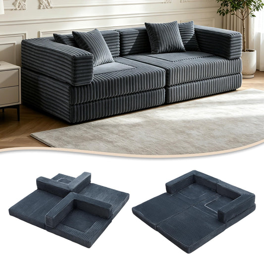 Umoving 2PCS Modular Floor Sofa Set, Convertible Sofa Bed with Adjustable Backrest, Family Seating for Kids, Teens & Adults, Lounge Couch for Gaming, Reading & Relaxing, Grey