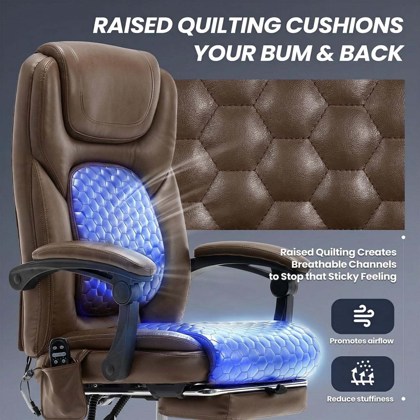 MALOL Massage Office Chair with Heat and Footrest - 3-Level 65°C Targeted Heating, 20-Min Easy Assembly Leather Desk Chair, Big and Tall Executive Computer Chair with Side Pocket, 300 lbs, Brown