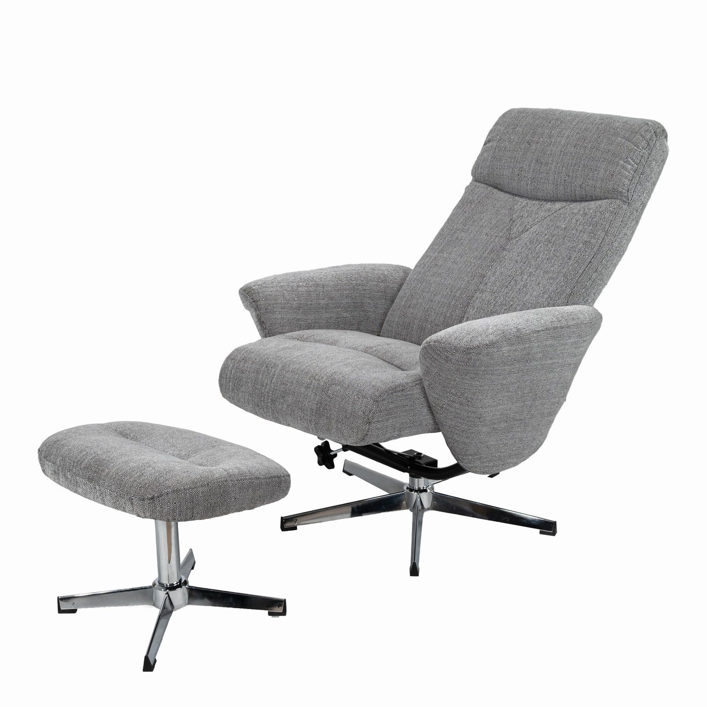 KEIKI Swivel Recliner with Ottoman Chair for Men, Modern Chenille Upholstered Manual Push Back 360° Swivel Armchair, Ergonomic Lounge Footrest for Living Room Bedroom Reading Home Office, Light Grey