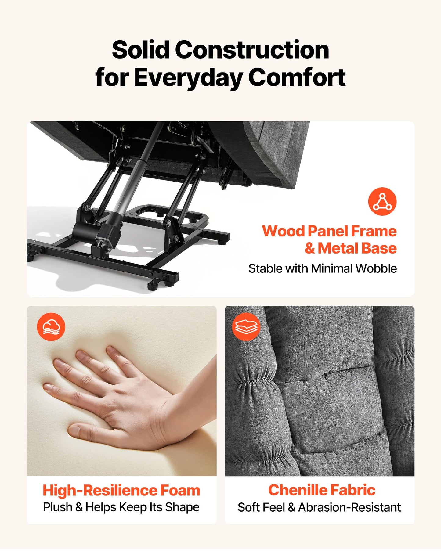 VEVOR Large Power Lift Recliner Chairs, Lift Chair with Heat and Massage for Elderly, Position Adjustable, with Side Pockets, Cup Holders and USB Port, Chenille Fabric, Dark Gray