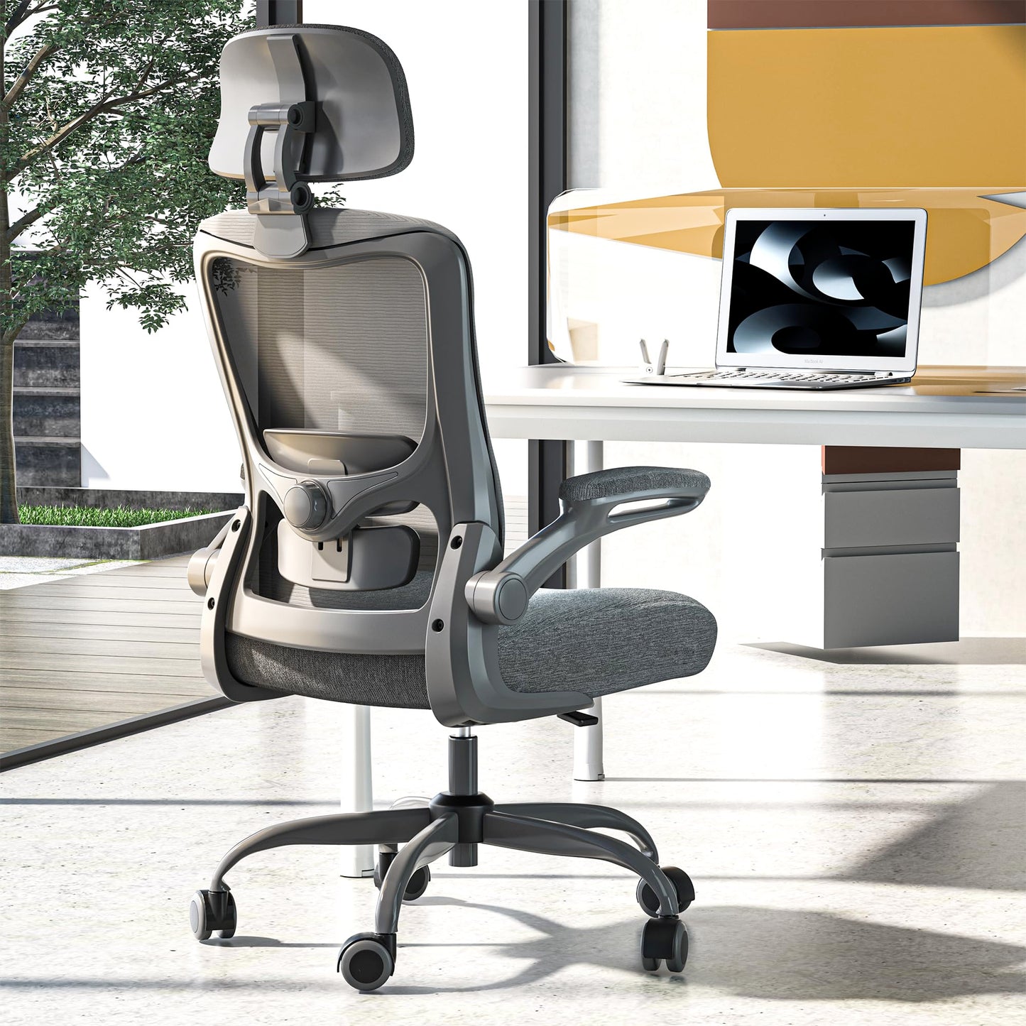 Ergonomic Office Chair, High Back Mesh Office Chair with Adjustable Lumbar Support, Flip-Up Armrests, Swivel Computer Desk Chair for Home Office