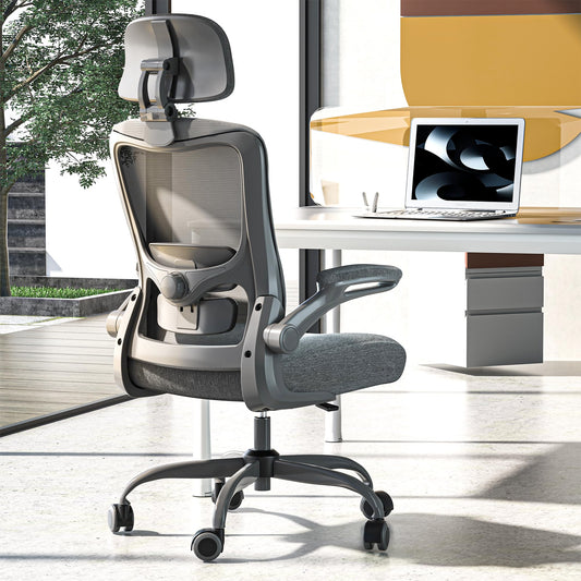 Ergonomic Office Chair, High Back Mesh Office Chair with Adjustable Lumbar Support, Flip-Up Armrests, Swivel Computer Desk Chair for Home Office