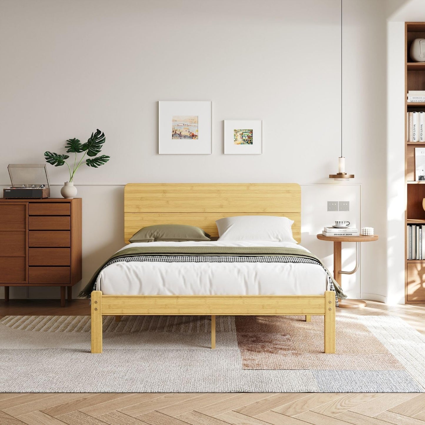 Goltriever 14 Inch Solid Bamboo Wood Queen Bed Frame with Headboard, Platform Bed Frame Queen Size with Metal Slats, No Box Spring Needed, Easy Assembly, Noise-Free, Natural