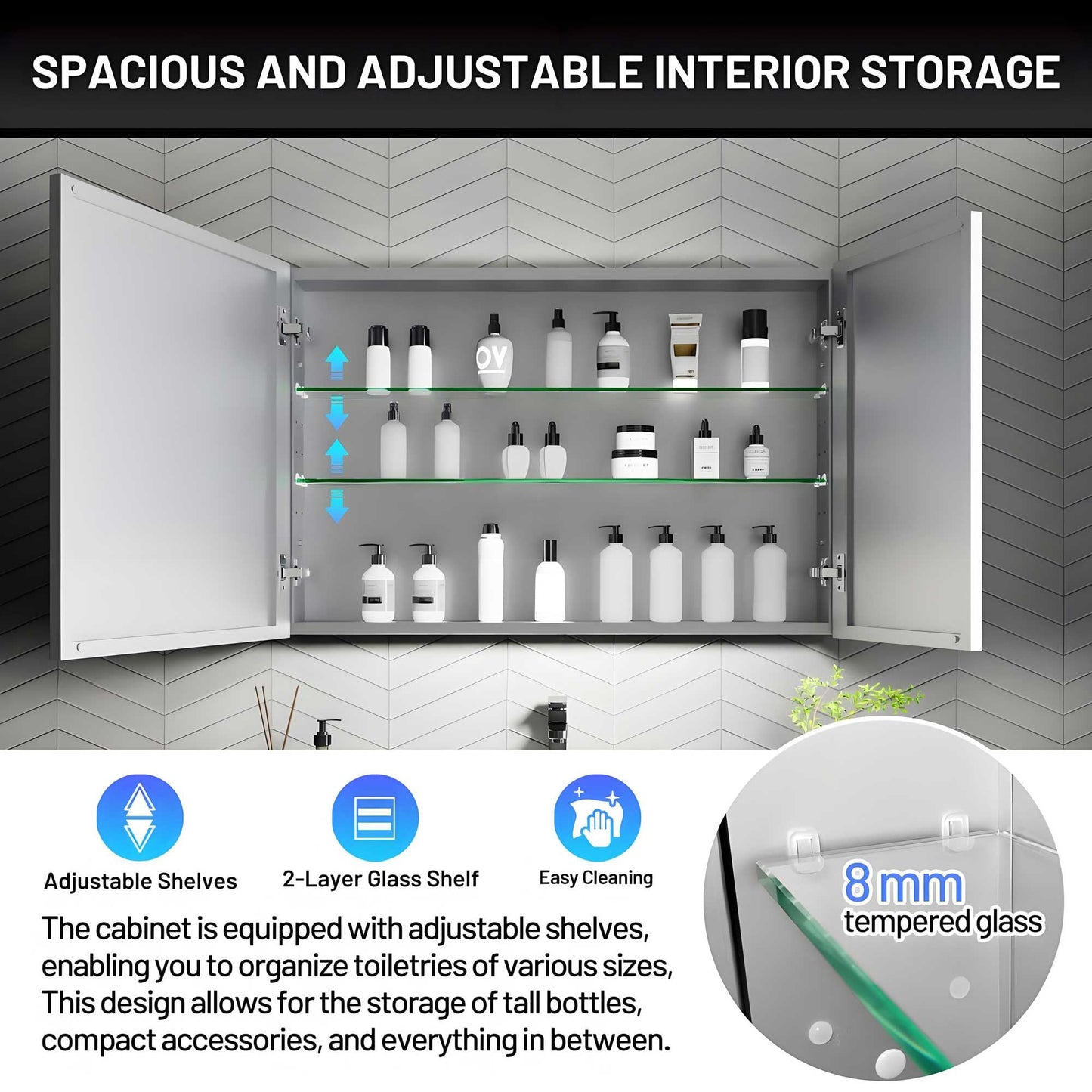 AZDHOME 36 x 24 Inch Bathroom Medicine Cabinet with Mirror, Surface/Recessed, Aluminum Frame with Mirrored Side Panels, Adjustable Shelves, Space-Saving Modern Farmhouse Design, Assembly Required