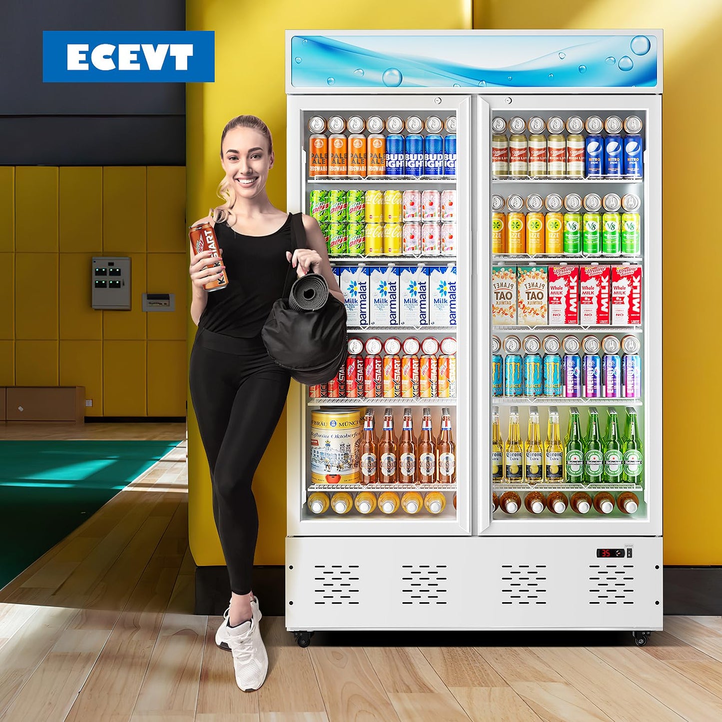 ECEVT 47.8'' W Commercial Beverage Refrigerators, 40 Cu.ft Glass Door Refrigerator Commercial Cooler with LED Light and 10 Shelves, Display Refrigerator for Restaurant Store Cafe Bar, White