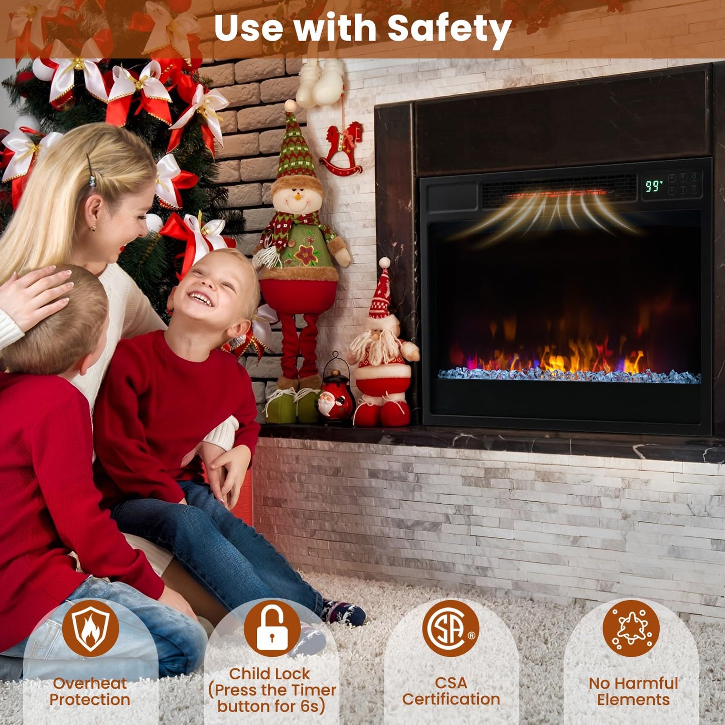 SIMOE 23" Electric Fireplace Inserts, 1500W Recessed Fireplace Heater with Remote Control, 6 Flame Colors & 5 Brightness, 8H Timer, Infrared Quartz Fireplace Insert for Indoor, 23" W x 17" H
