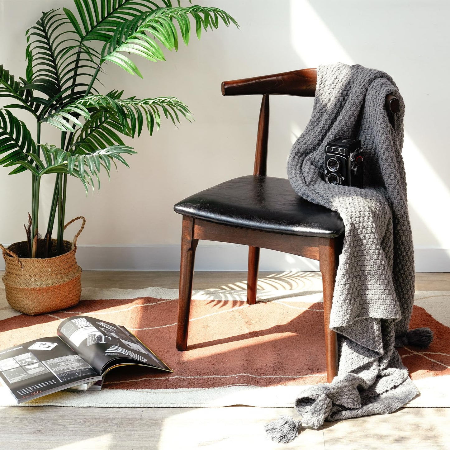 Cttasty Office Chair, Wood Desk Chair with Upholstered PU Leather, Computer Chair, Modern Dining Chair, Mid Century Dining Chair, Wood Accent Chair,Walnut Chair