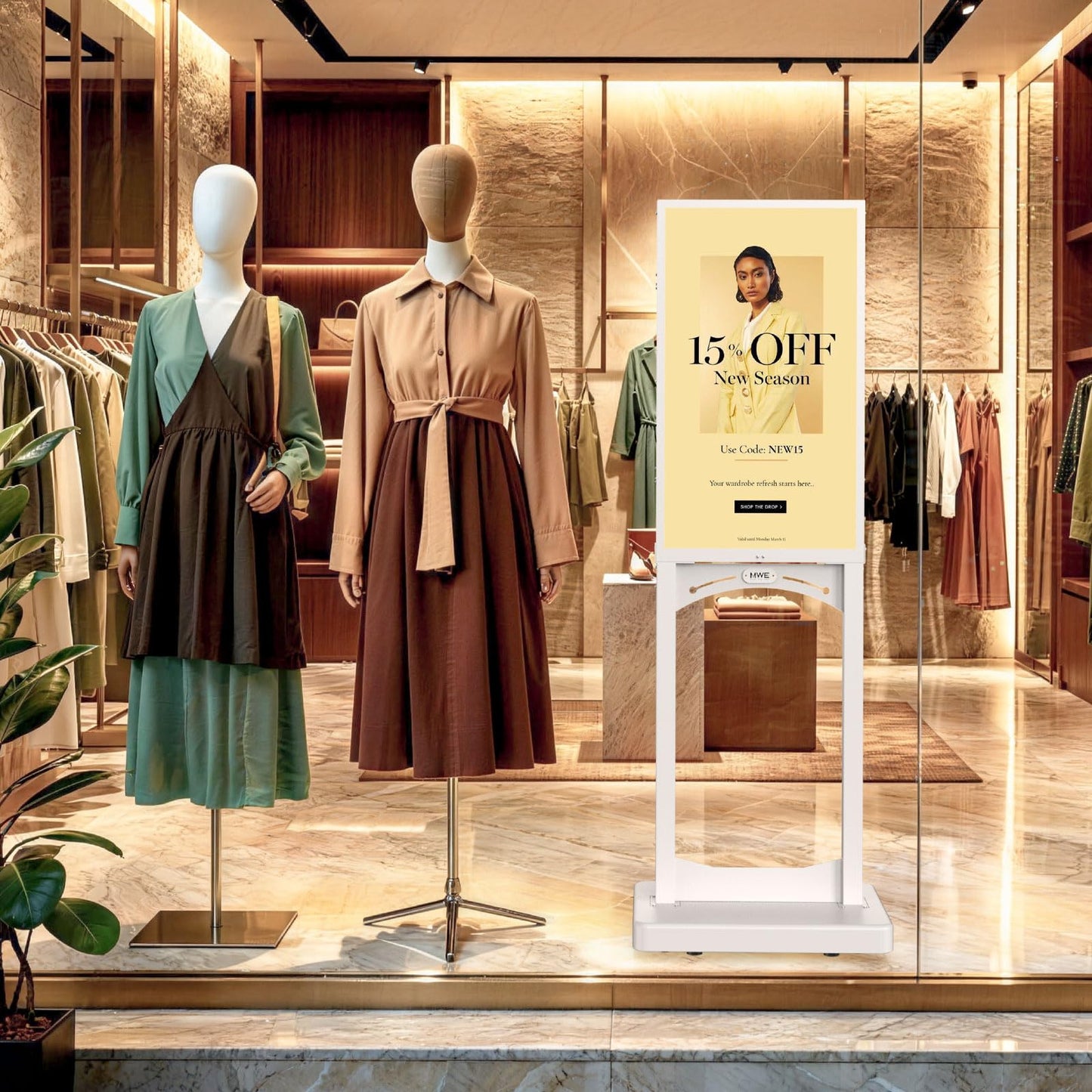 MWE 32 Inch Indoor Digital Signage Display, 1000 Nits Window Advertising Display Kiosk, Free Custom Logo Nameplate, Support Floor Standing or Ceiling Mounted, for Retail Store Window Promotion