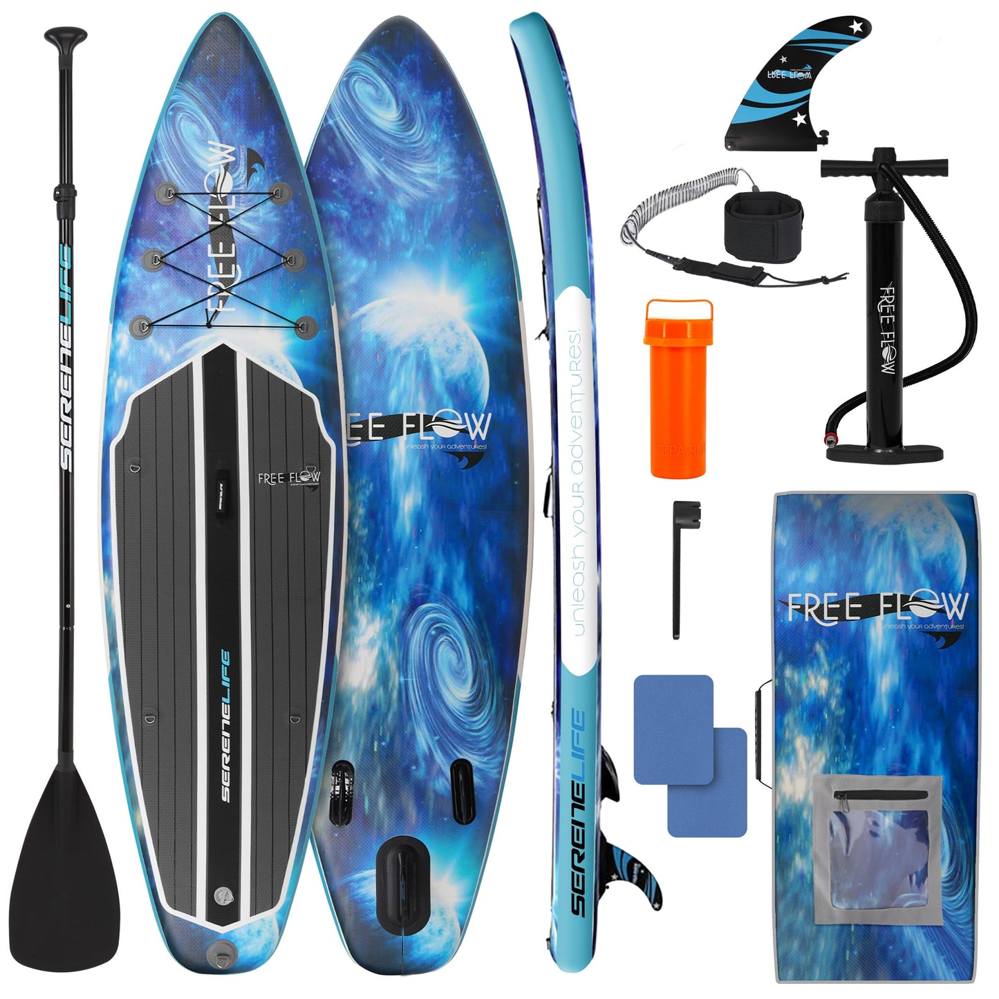 SereneLife 10’6” Inflatable Stand Up Paddle Board with Premium SUP Accessories - 32” Wide Stable Design with Non-Slip EVA Deck Pad, for Youth and Adults, 350 lbs. Capacity - Sport Red