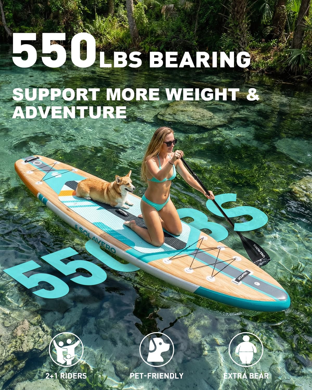 SOLAVERO 11'6" Inflatable Paddle Board with Premium SUP Board Accessories, Stand Up Paddle Board with Anti-Slip EVA Deck for Youth & Adults of All Skill Levels, Inflatable SUP for Yoga, Fishing, Surf