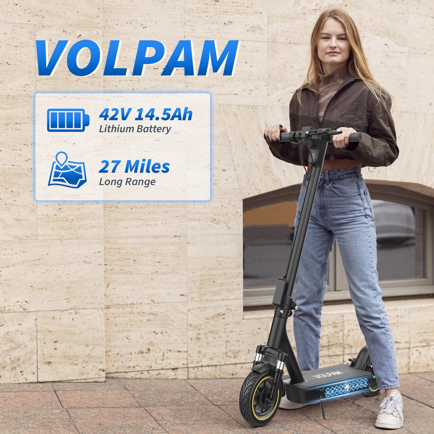VOLPAM Electric Scooter with 8.5"/10" Solid Tire, 350W/500W Powerful Motor & 19/22 MPH Top Speed, 16-28 Miles Long Range, Folding E Scooter Choice