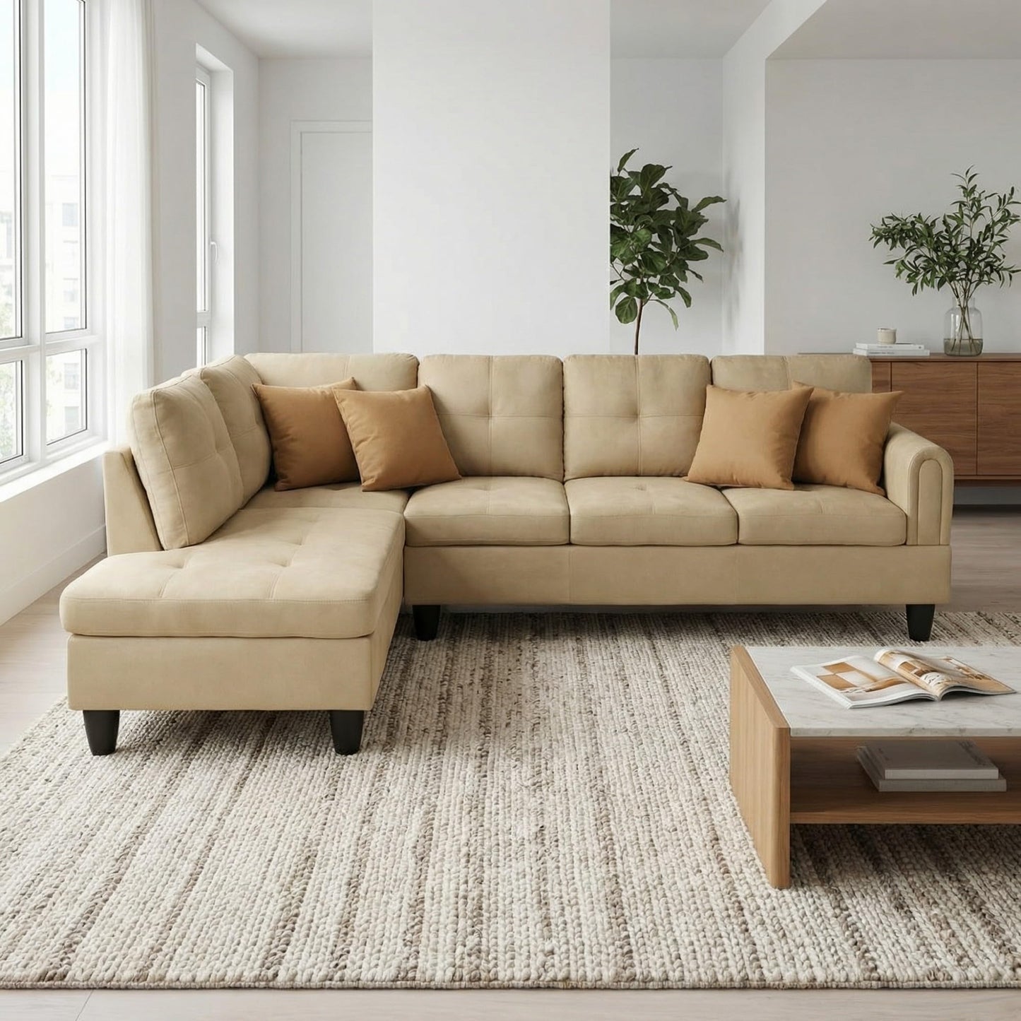 NicBex Comfy Couches for Living Room, 2-Piece 97" L-Shaped Sectional Couch with Movable Chaise, Modern Sofa Living Room Set for Apartment, Office & Bedroom, Beige