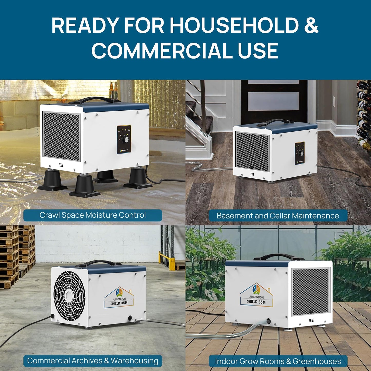ARGENDON Dehumidifier for Crawlspace Basement, Commercial Dehumidifier with Drain Hose 70 PPD, Compact, Ideal for Water Damage Storage Up to 1000 Sq Ft, 5-Year Limited Warranty