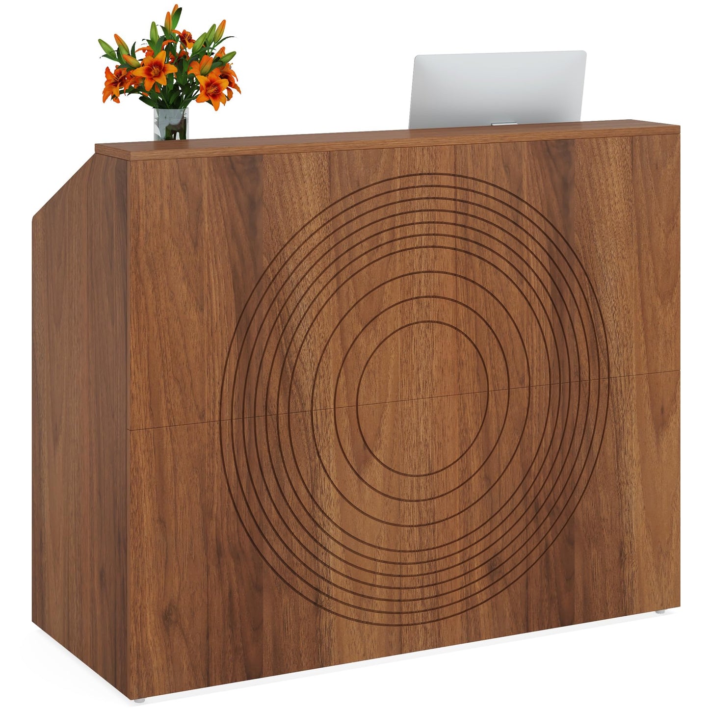 Tribesigns Reception Desk with Counter, Modern Front Desk Reception Room Table with Cable Grommet, 47 inch Retail Counter for Checkout, Lobby, Beauty Salon, Home Office Desk, Walnut