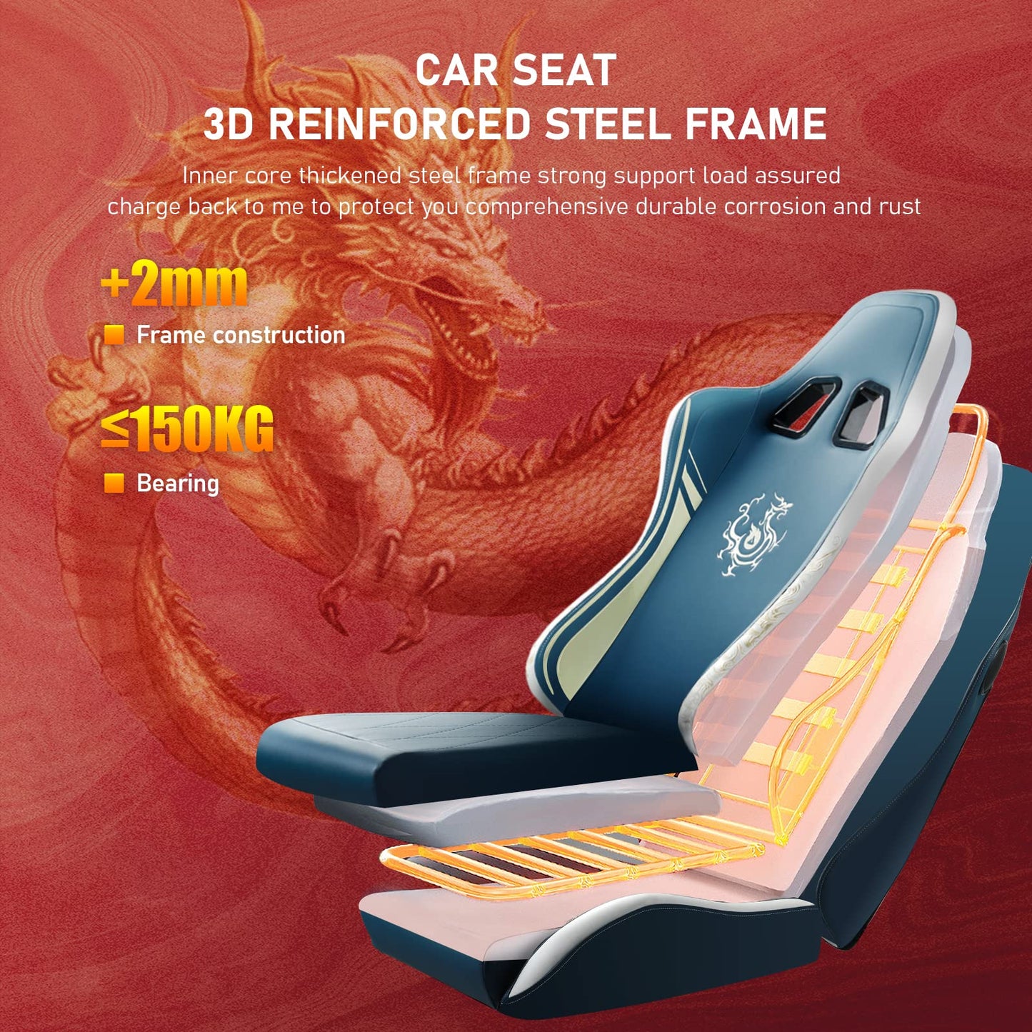 GTPLAYER Gaming Chair with Bluetooth Speakers and Footrest, Dragon Series Video Game Chair ，Heavy Duty, Ergonomic, Esports Computer Office Chair Blue (Royal Blue)