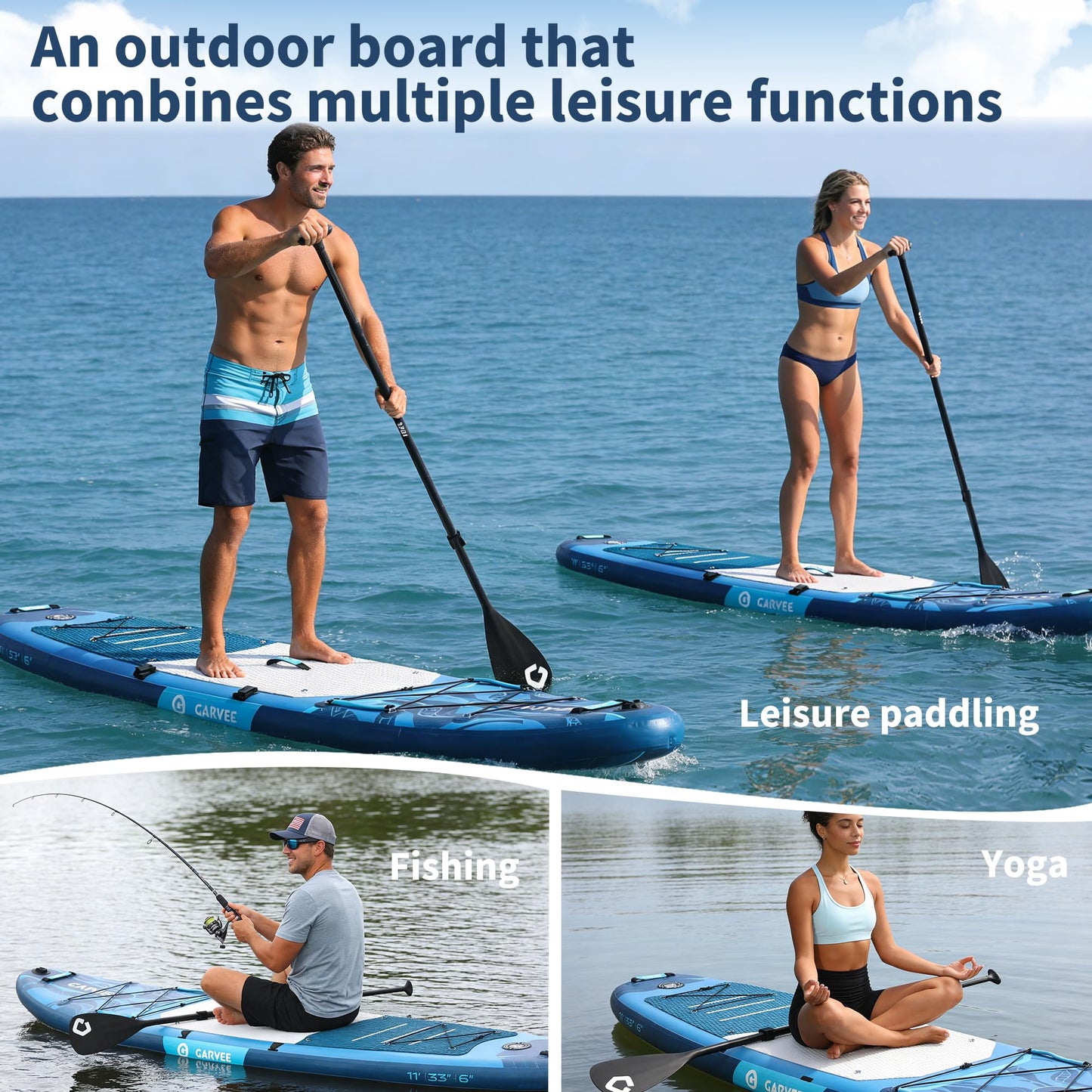 GarveeHome Inflatable Stand Up Paddle Board with Premium SUP Accessories, Wide Stable Design, Anti-Slip EVA Deck, Built-in Camera Mount, 11'5" Inflatable Paddle Boards for Adults & Youth