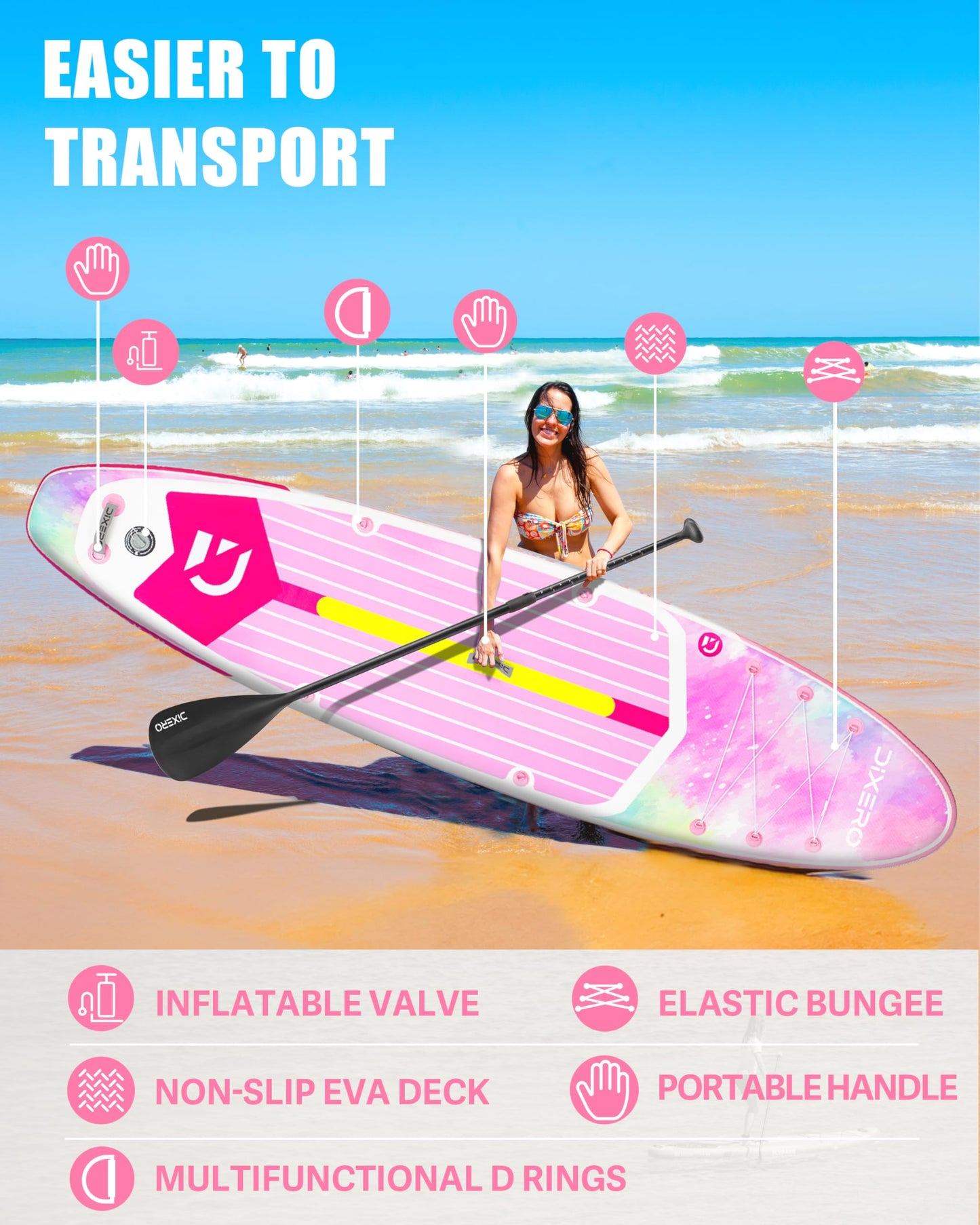 Dixero Inflatable Stand Up Paddle Board 11'*33",Wide Stable Design, Adjustable Paddle, 3 Fins, Non-Slip EVA Deck for Adults & Youth of All Skill Levels