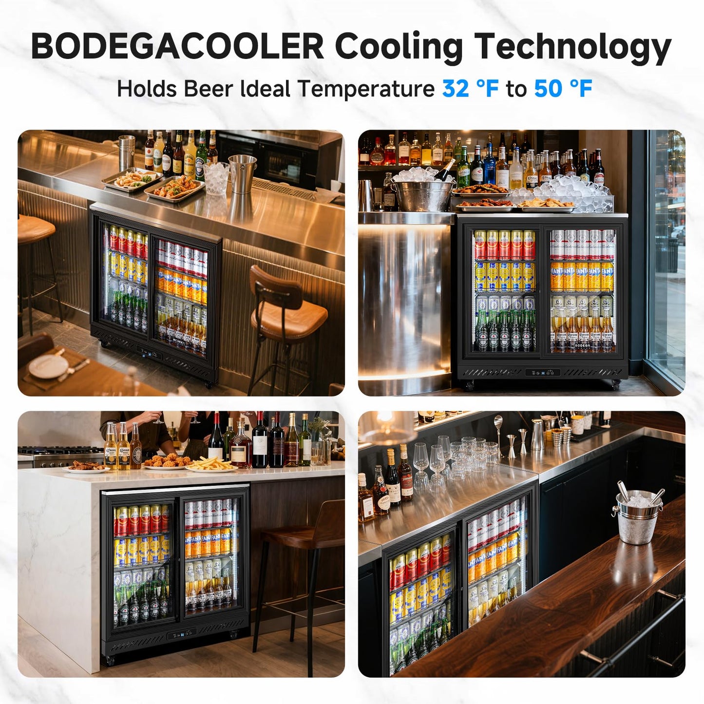 BODEGA BODEGACOOLER Back Bar Cooler,7.7 Cu.ft Commercial Beverage Refrigerator with 2 Sliding Glass Doors,Beverage Fridge with 4 Caster Perfect for Beer,Stainless Steel Top, Wine,Soda,DOE Approved