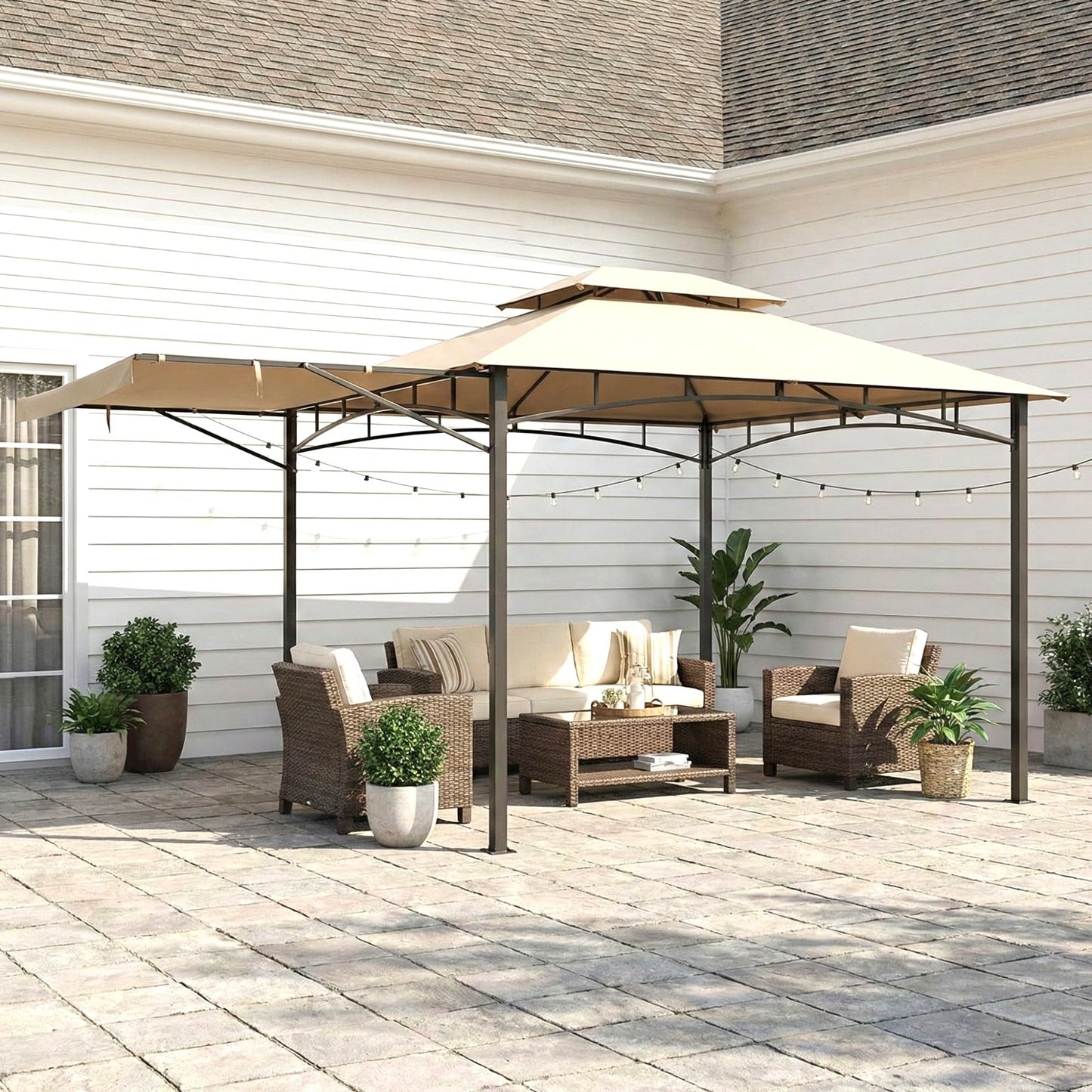 Garden Winds Reinforced Replacement Canopy Top Cover Compatible with The 8633934 Casual Way Awning 10' x 12' Gazebo - Classic Sand, Riplock 350