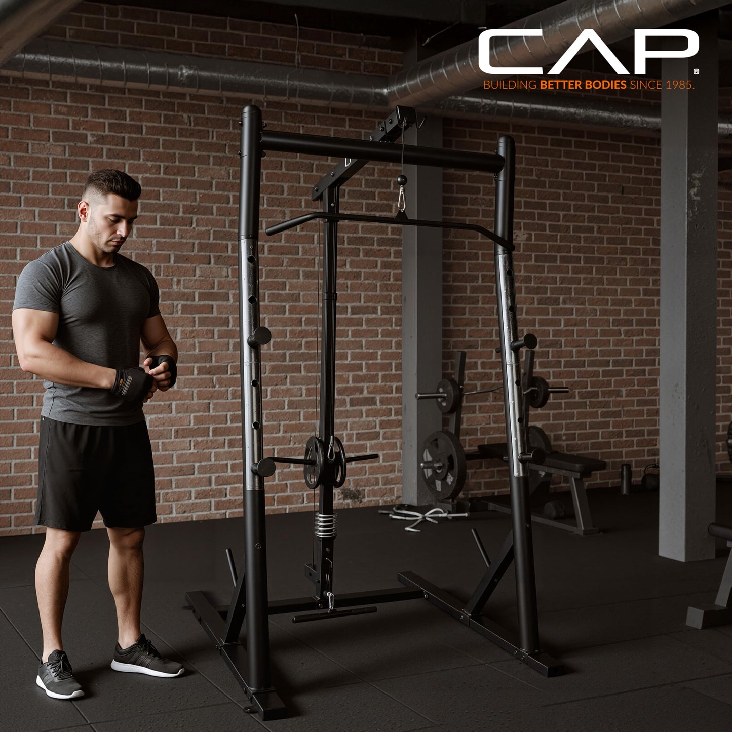 CAP Barbell Power Cage with High-Low Pulleys – Heavy-Duty Power Rack for Home Gym – Adjustable Gym Rack & Weight Cage with Pull Up Bar, Dip Station, and Plate Storage