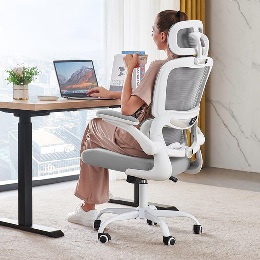 TRALT Office Chair Ergonomic Desk Chair, 330 LBS Home Mesh Office Desk Chairs with Wheels, Comfortable Gaming Chairs (Light Grey)