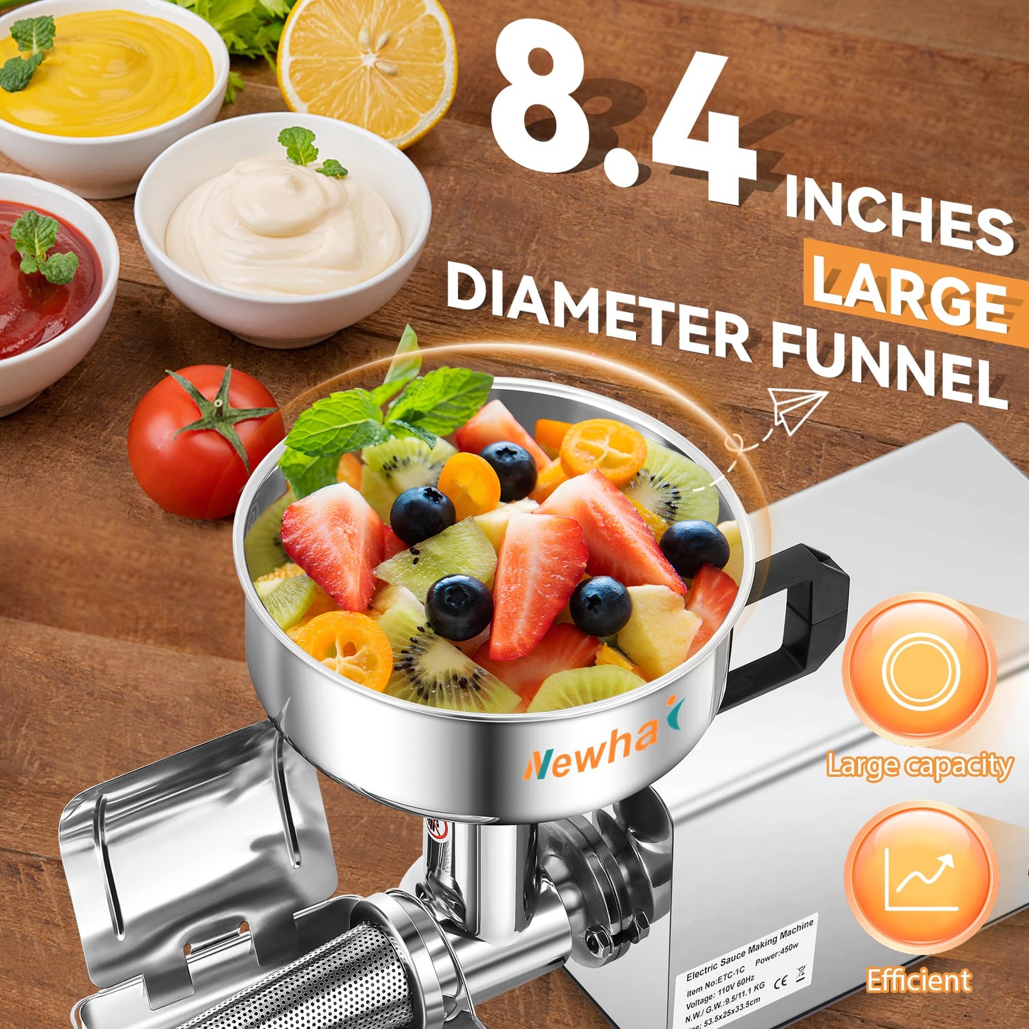 Newhai 450W Electric Tomato Strainer Commercial Tomato Milling Machine Stainless Steel Food Press Sauce Maker Food Squeezer Machine 110volt