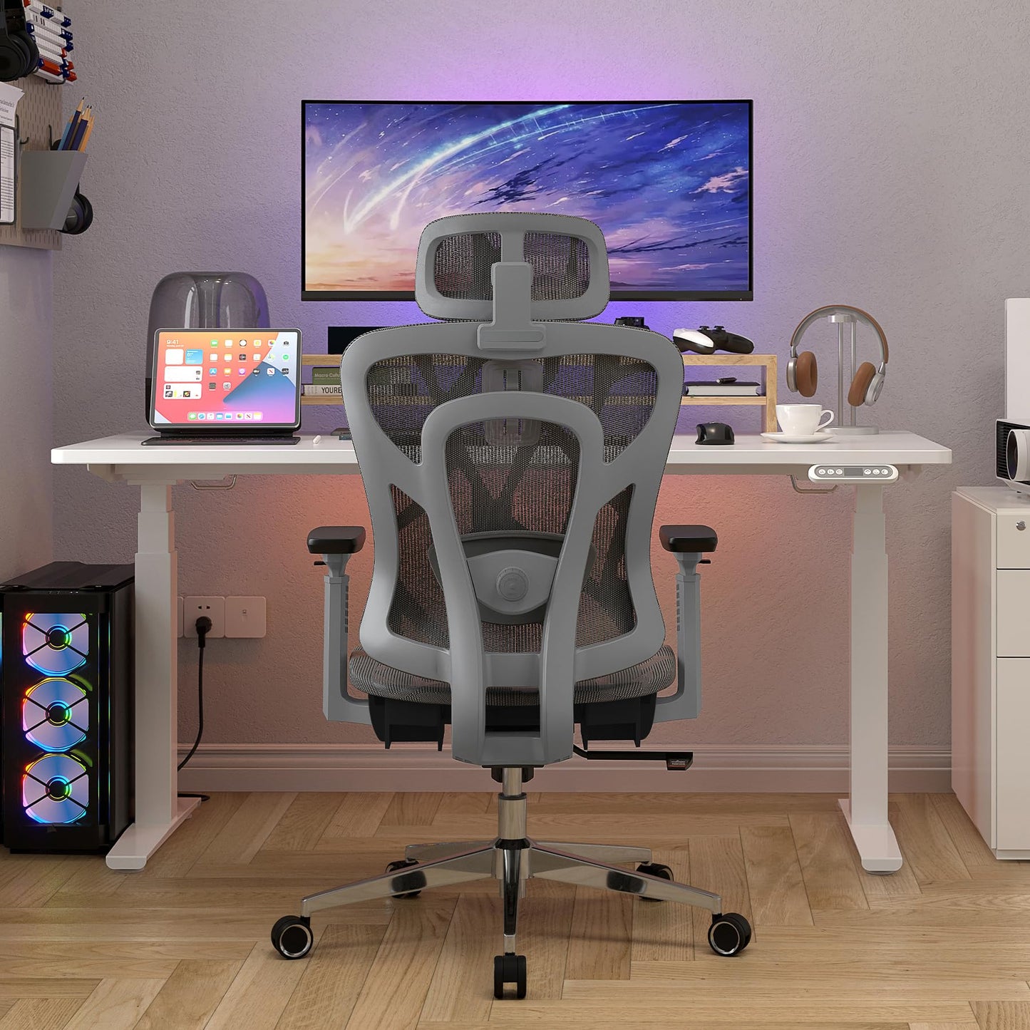 Logicfox Ergonomic Office Chair for Long Hours,High Back Mesh Chair with Adaptive Thoracic & Lumbar Support,3D Adjustable Armrests and Headrest,Designed for 8–10 Hour Workdays