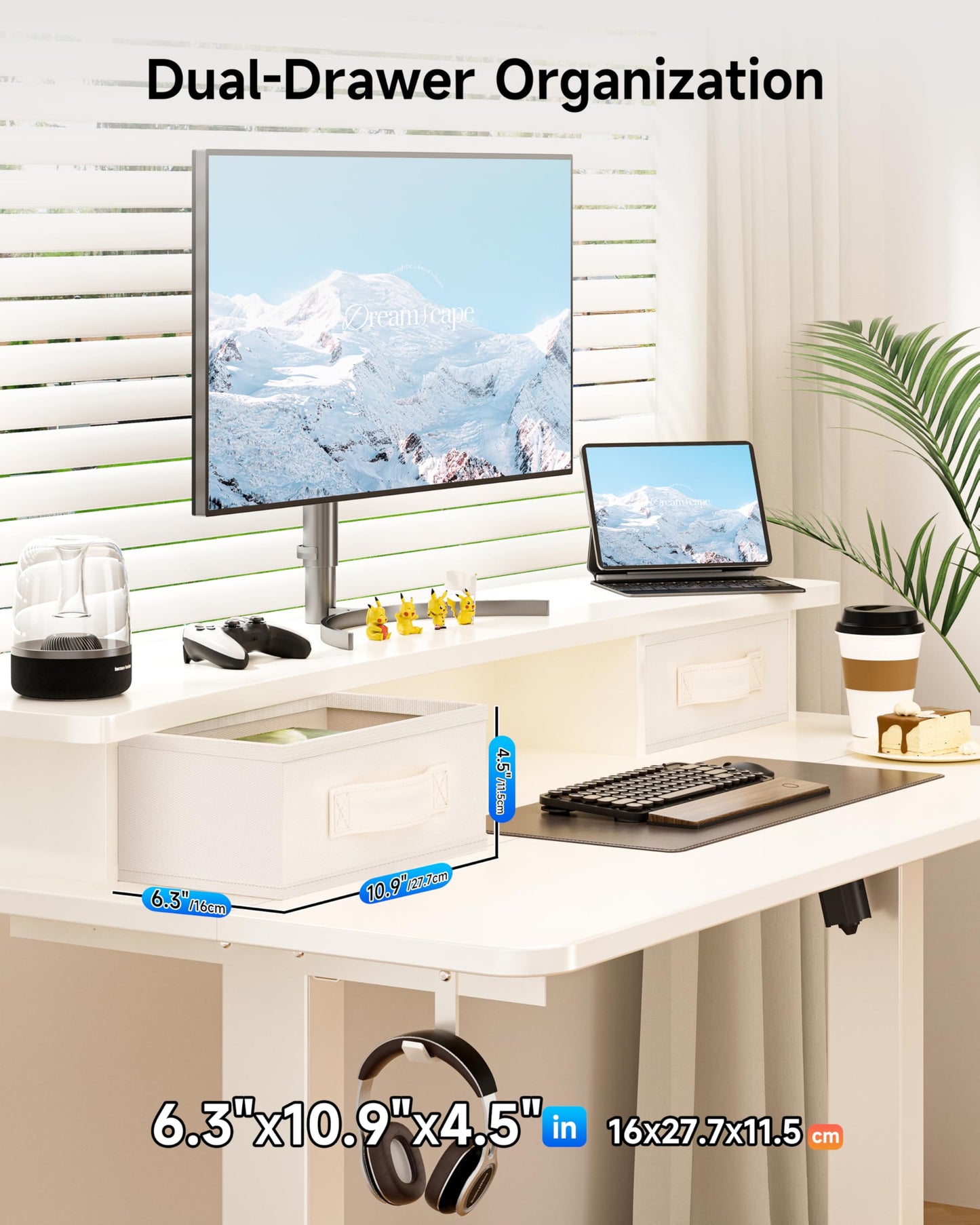 BIZUM Standing Desk with 2 Drawers Computer Desk-Stand up Desk Home Office Gaming Memory Desks C-Clamp Mount Compatible, 48x24 Inch White
