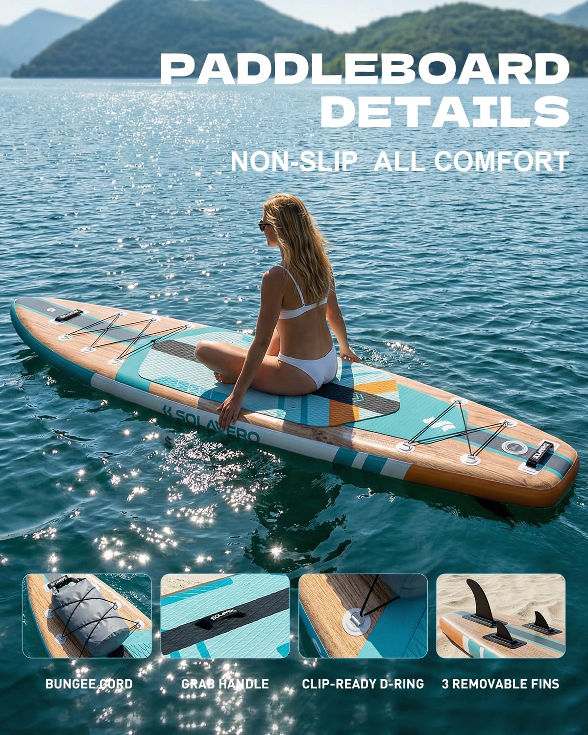 SOLAVERO 11'6" Inflatable Paddle Board with Premium SUP Board Accessories, Stand Up Paddle Board with Anti-Slip EVA Deck for Youth & Adults of All Skill Levels, Inflatable SUP for Yoga, Fishing, Surf