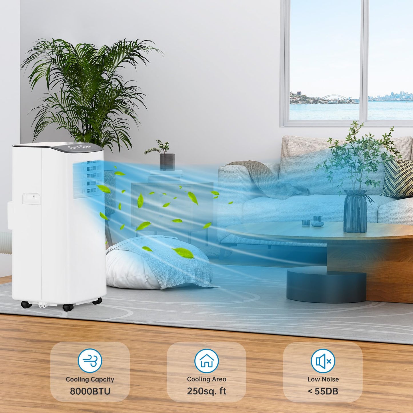 IDEALHOUSE Portable Air Conditioners, 8000 BTU Portable AC, AC Unit with Cooling, Dehumidifying & Fan, Quiet Operation and Easy Mobility, Remote Control, Enhanced Air Quality for Home & Office