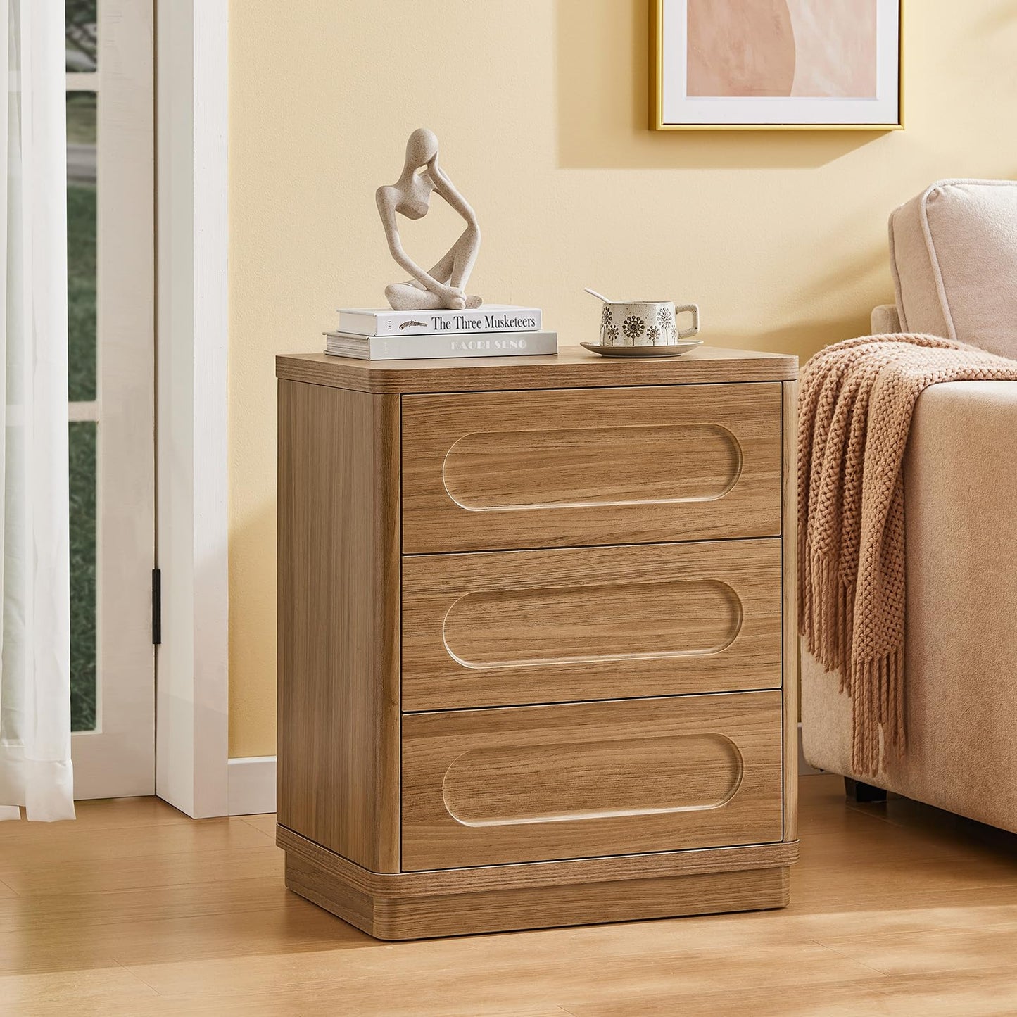SUCSSRICH Nightstands Set of 2, Brown Nightstand with 3 Drawers