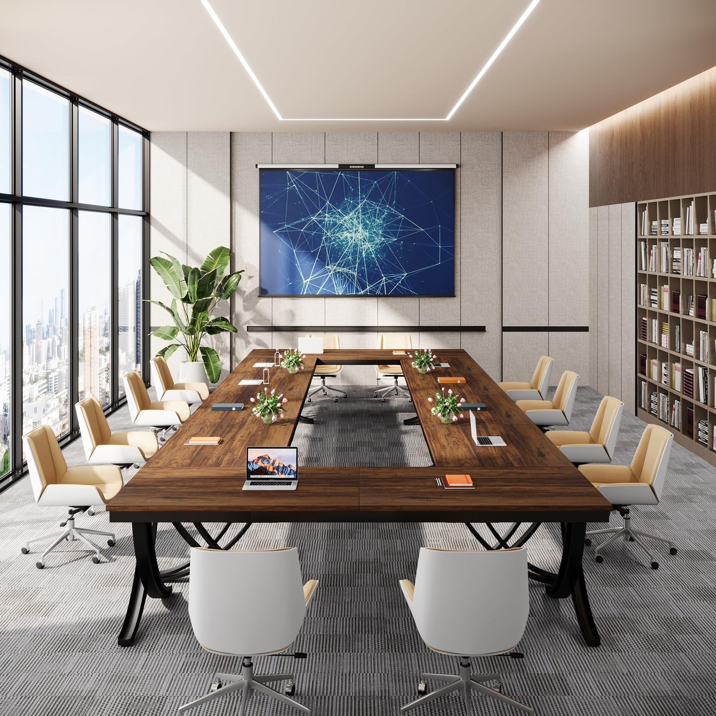 Tribesigns 6.5FT Conference Table for 6-8 People, 78 inch Long Rectangular Seminar Table with Strong Metal Frame, Business Boardroom Desk for Office Meeting Conference Room (1PC, Brown)