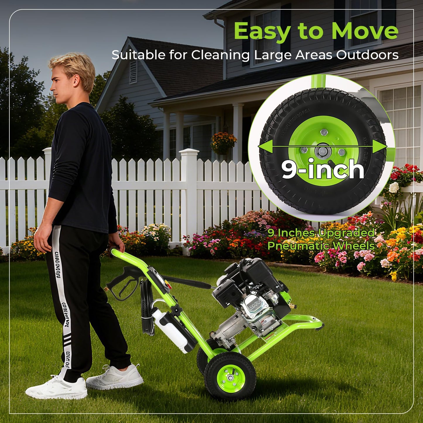 4200PSI Pressure Washer 4.0GPM Gas Power Washer 212CC Gas Powered Washing Machine Commercial High Pressure Washer with 25ft Hose&5 Nozzles for Patio Garden Yard Vehicle,EPA/CARB/ETL (Green)