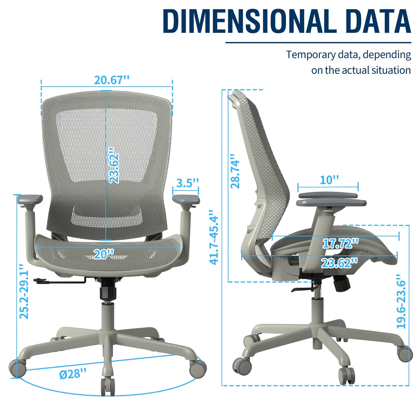 ELABEST Mesh Office Chair,Ergonomic Computer Desk Chair,Sturdy Task Chair- Adjustable Lumbar Support & Armrests,Tilt Function,Comfort Wide Seat,Swivel Home Office Chair (Grey Frame Grey Mesh)