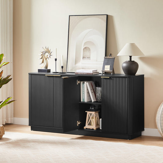 KEIKI 63" Buffet Cabinet Sideboard with Stoarge, Credenza Storage Cabinet, Large Console Table, TV Stand, Coffee Bar Cabinet for Kitchen, Dining Room, Living Room, Entryway, Black
