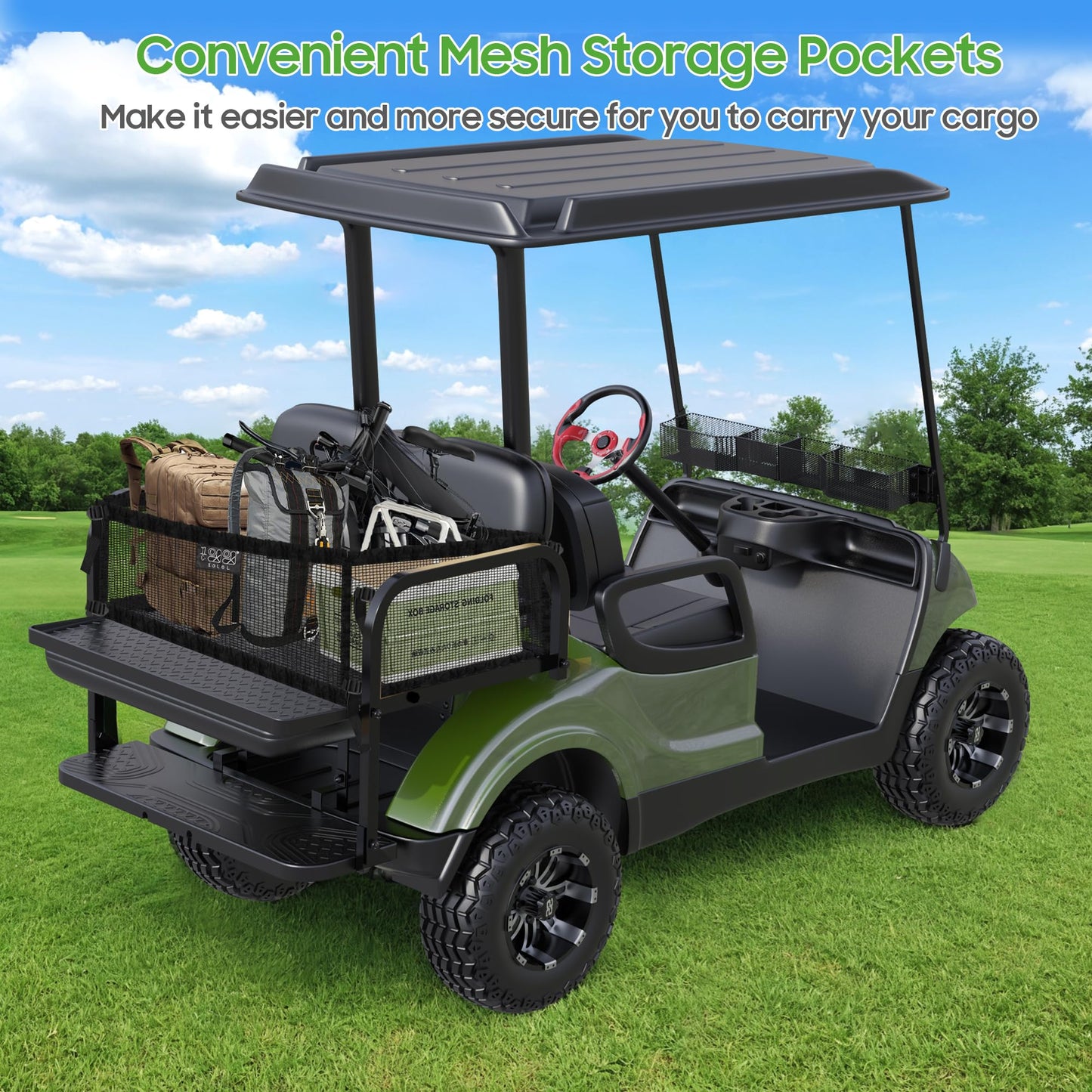 10L0L Rear Flip Folding Seat Kit for Yamaha Drive2 2017-Up Golf Cart, Steel Frame Rear Back Seat with Flip Cargo Deck Platform, Black