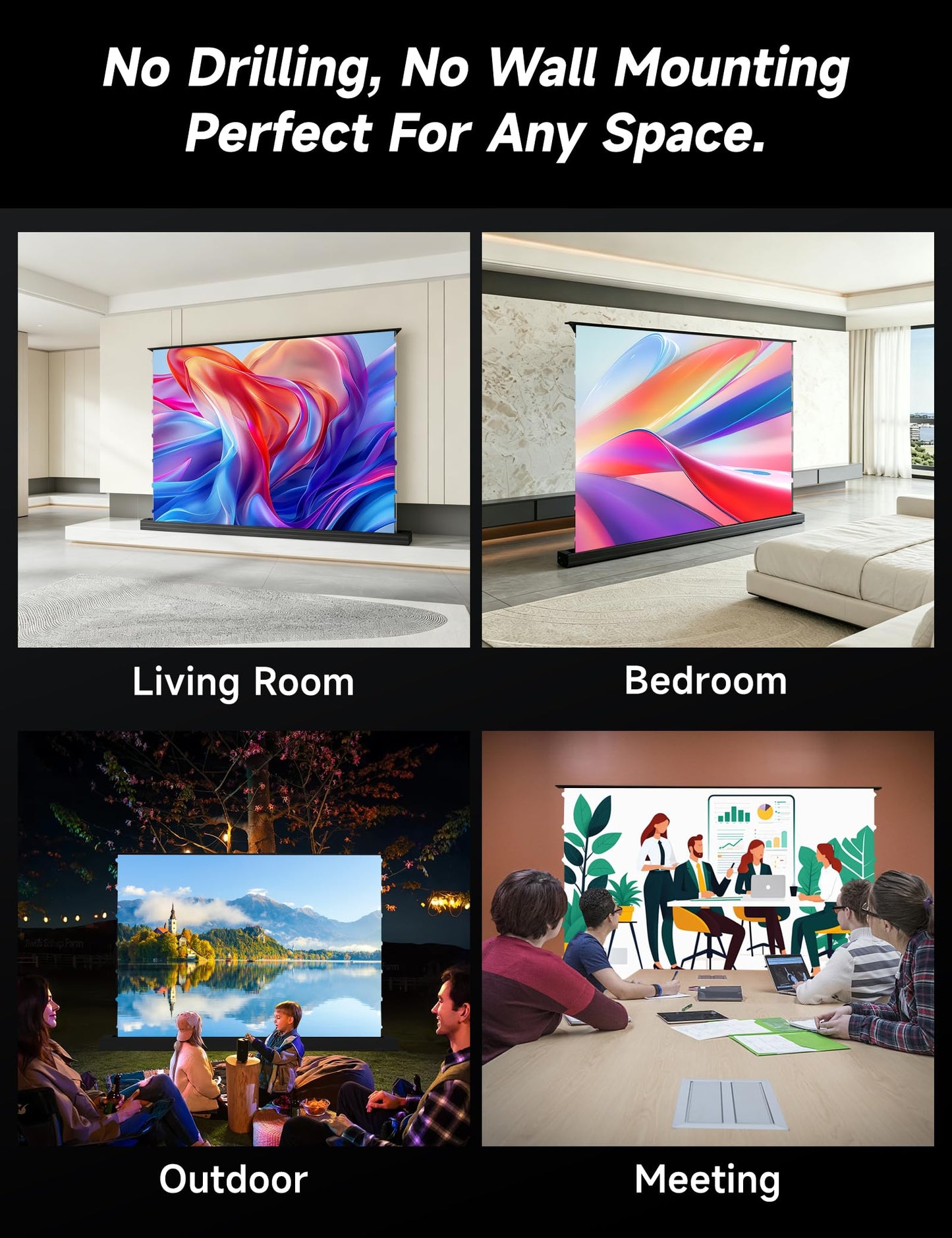 IN&VI 100" Motorized ALR Projector Screen for Ultra Short Throw Projector, Floor Rising Projector Screen, 95% Ambient Light Rejecting, 4K/8K UHD Active 3D, Anti Daylight Home Theater Screen