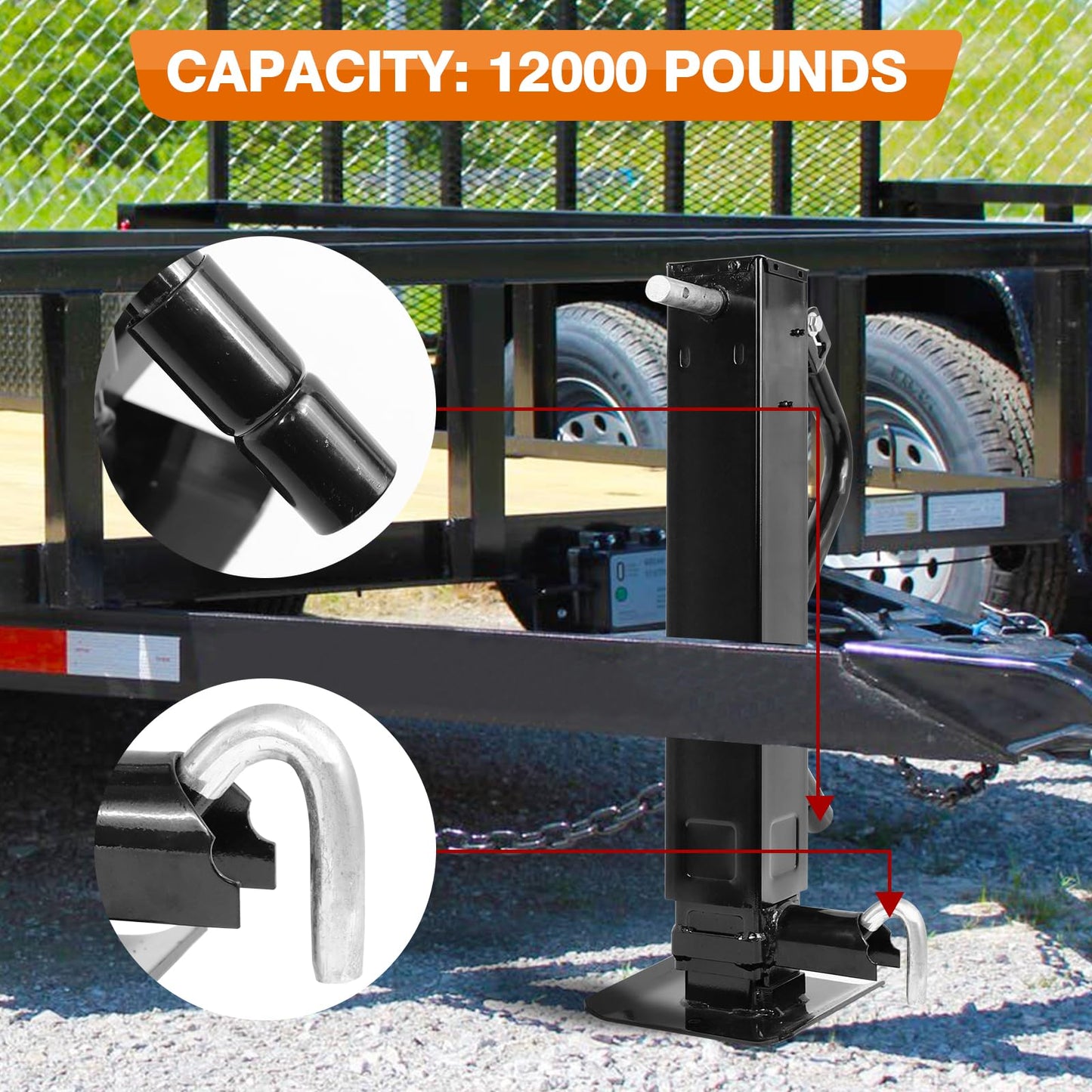 12000 lbs Weld-On Square Tube Trailer Jack Heavy Duty Side Wind 26" Travel