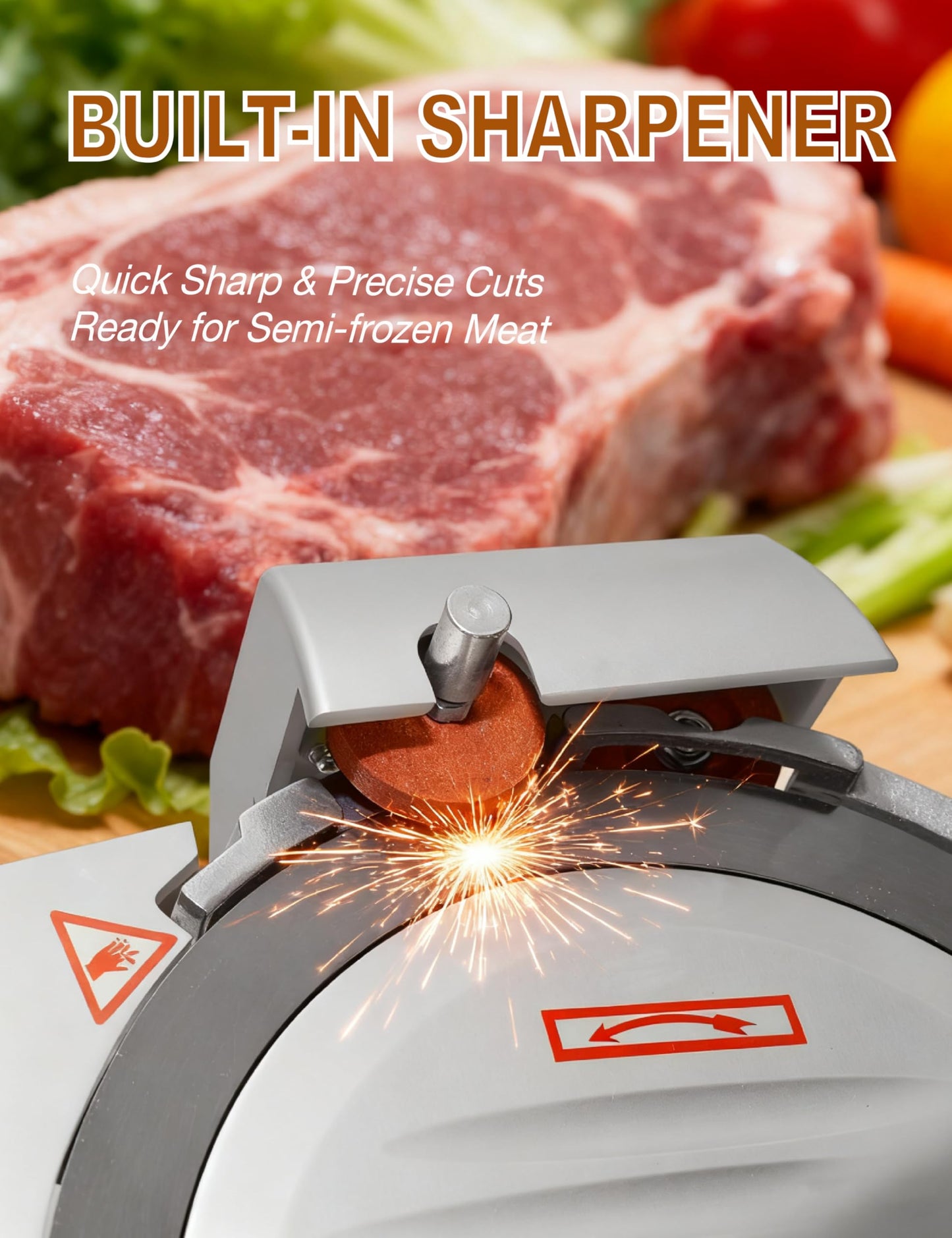 YaJenna Electric Meat Slicer 10" 300W Deli and Ham Food Cheese Jerky Steak Slicer Cutting Machine Semi-Auto 0-15MM Adjustable Slice Thickness