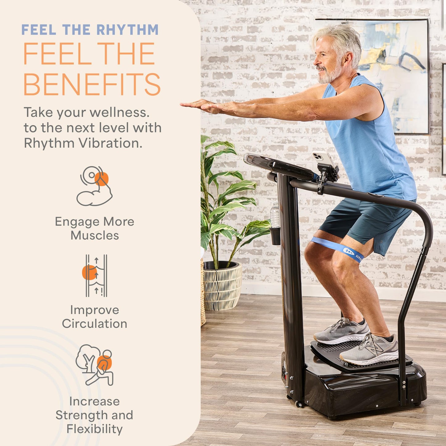 Lifepro Rhythm Vibration Plate Exercise Machine — 99 Speeds & Heart Rate Monitor Whole Body Vibration Platform Machine for Lymphatic Drainage with Handles — Standing Vibrating Platform for Home Gym
