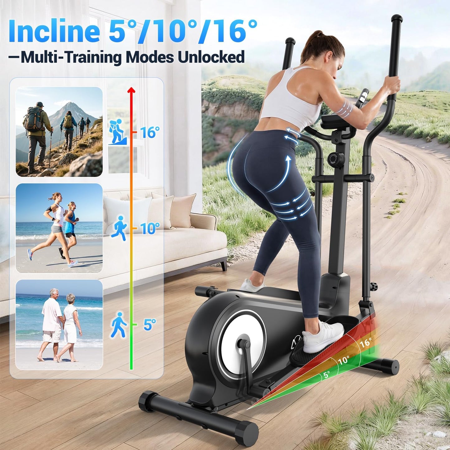 ANCHEER Elliptical Exercise Machine, Elliptical Trainer for Home Gym, Exercise Equipment 550Lbs Max Weight, Ultra-Silent Elliptical Machine, 16 Resistance Levels & Pulse Rate Grips (Black & Silver)