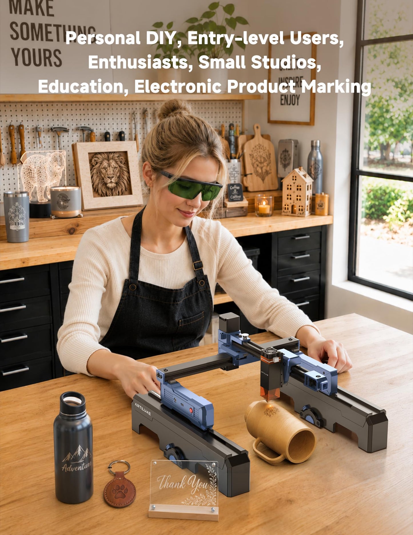 Artilume Laser Engraver 7000mW with APP-Control Foldable and Portable Laser Engraver and Cutter Machine with Height Extension and Cover 200x150mm Larger Engraving Area for Wood Leather Acrylic (T1-P)