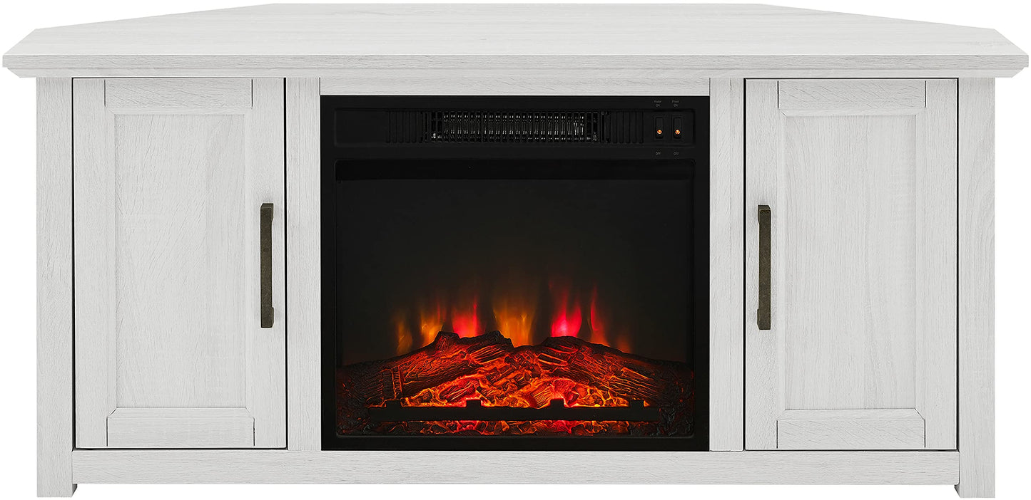 Crosley Furniture Camden Corner Fireplace TV Stand for 50+ inch TVs, Entertainment Center with Storage Shelves, Whitewash
