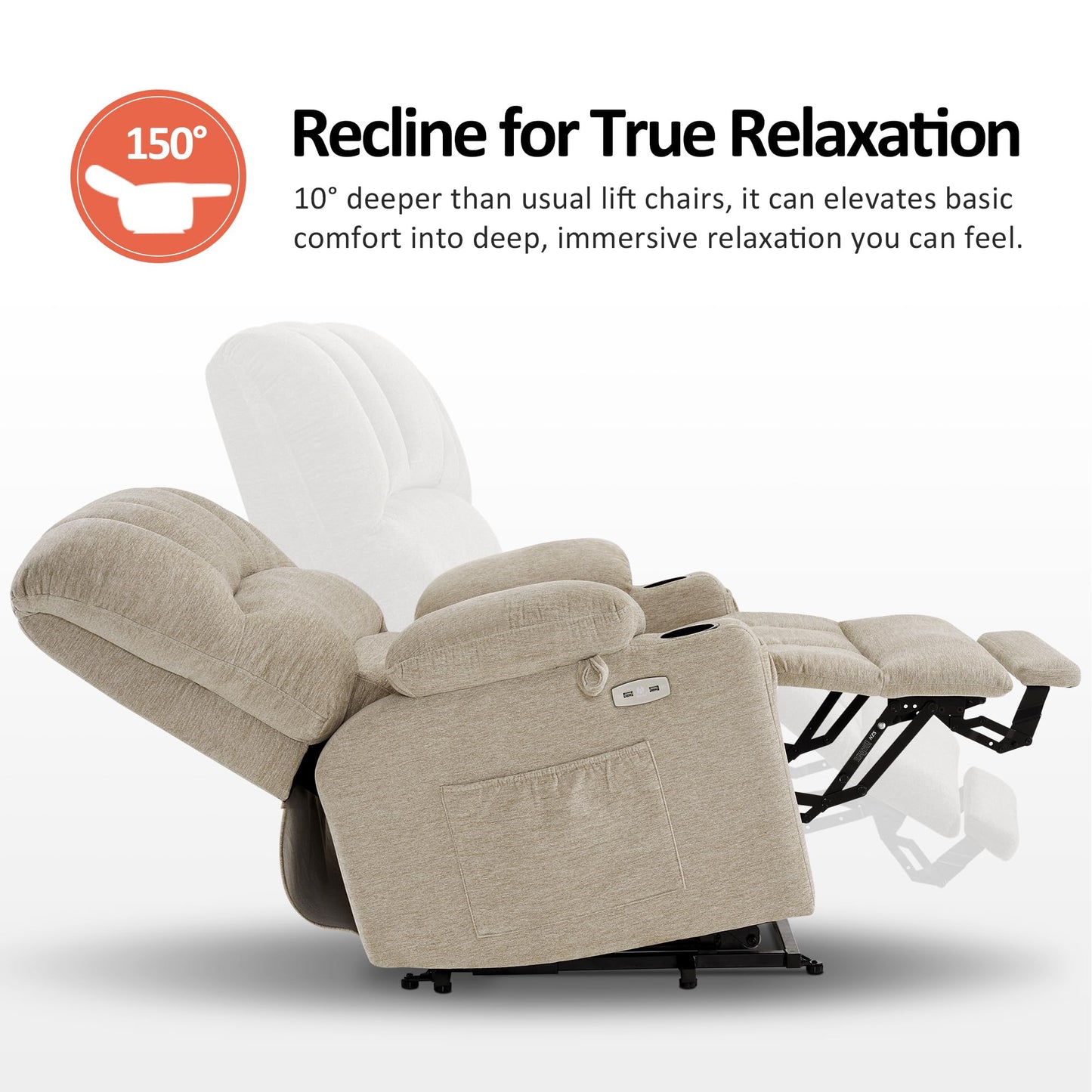 MCombo Power Lift Recliner Chair for Elderly, Lift Chair with Heat and Massage, Extra Wide Lift Recliner for Big People, Fabric R7096 (Medium-Wide, Beige)