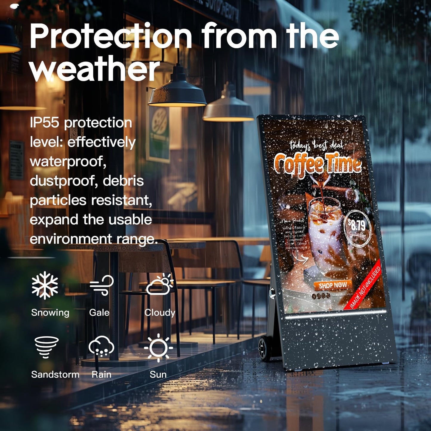 MWE 43 Inch Outdoor Digital Signage Display, Portable Battery Powered High Brightness Screen Advertising Display Kiosk, Movable Waterproof Digital Poster, Android Kiosk