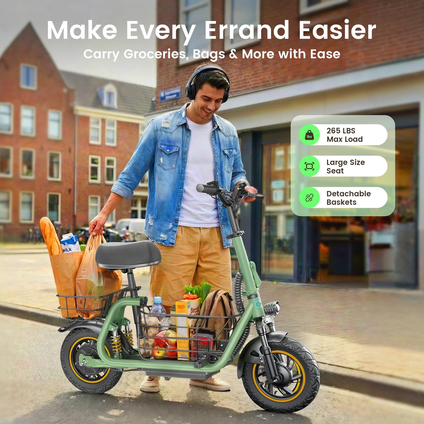 Gyroor C1Pro Electric Scooter with Seat for Adults, Foldable Commuter E-Scooter, 25-Mile Range & 19 MPH Top Speed, 12" Pneumatic Tires, Dual Suspension for Daily Commuting