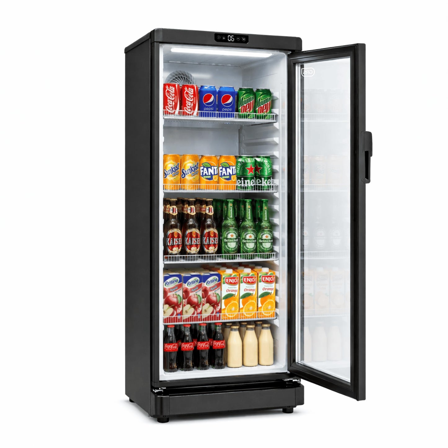 GRS Commercial Display Refrigerator with Glass Door Lock | Cool Air Flow & Temperature | Beverage fridge, Drink and Wine Cooler with Adjustable Display Shelf for Stores and Bars | Black, 7.1 Cu. Ft