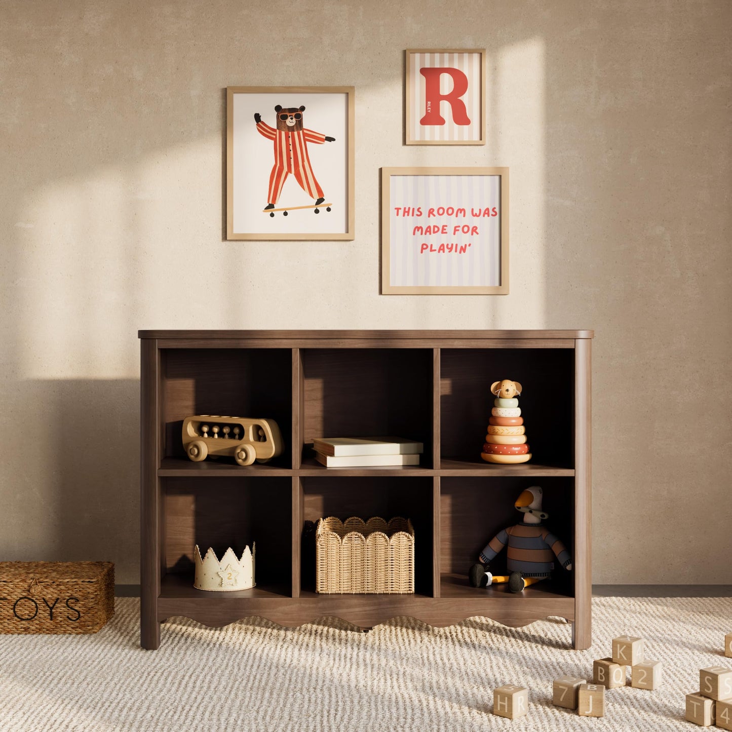 Storkcraft Casablanca 6 Cube Organizer Bookcase – GREENGUARD Gold Certified, Montessori Bookshelf & Toy Storage for Kids, Solid Wood Cubby for Nursery, Kids Bedroom or Playroom (Hazelnut)