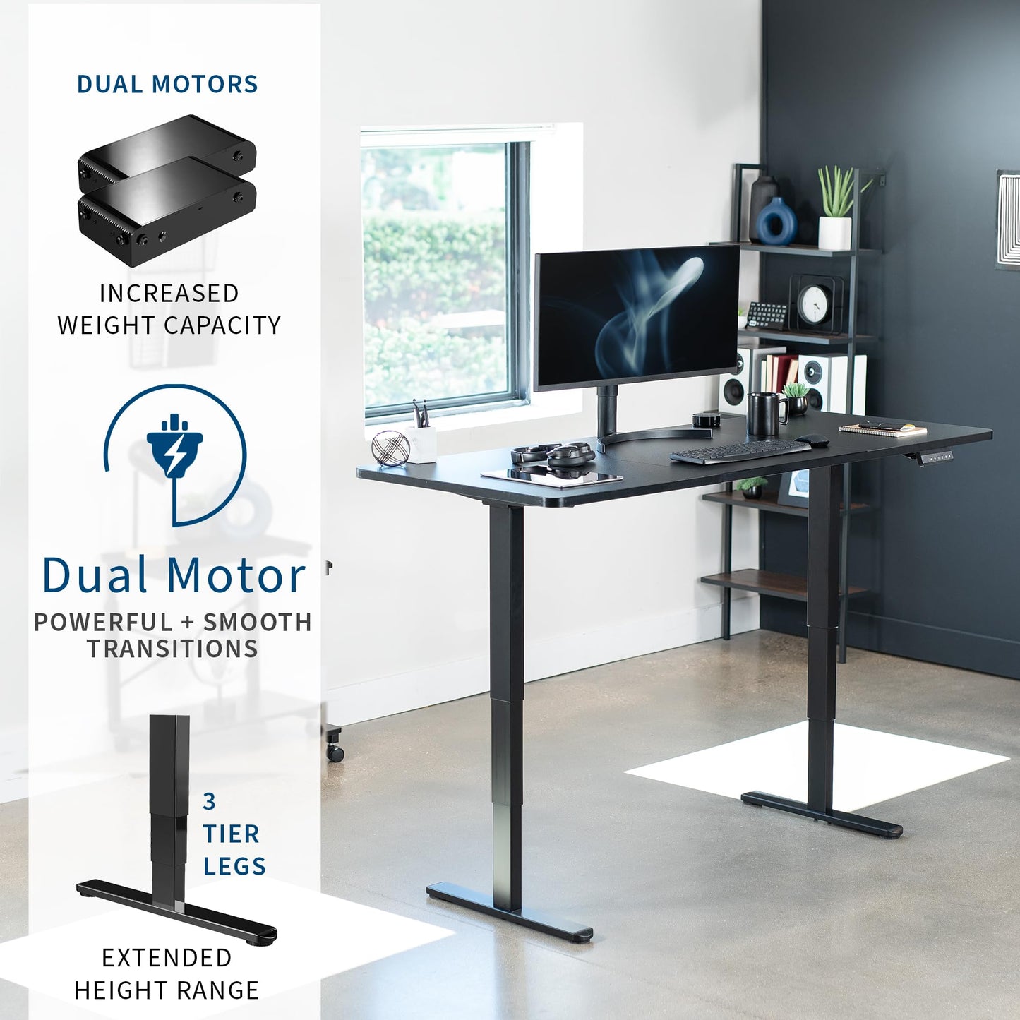 VIVO Electric 71 x 30 in Dual Motor Sit Stand Desk, Memory Height Adjustment, 2B Series, Black Top Black Frame, DESK-KIT-2B7B