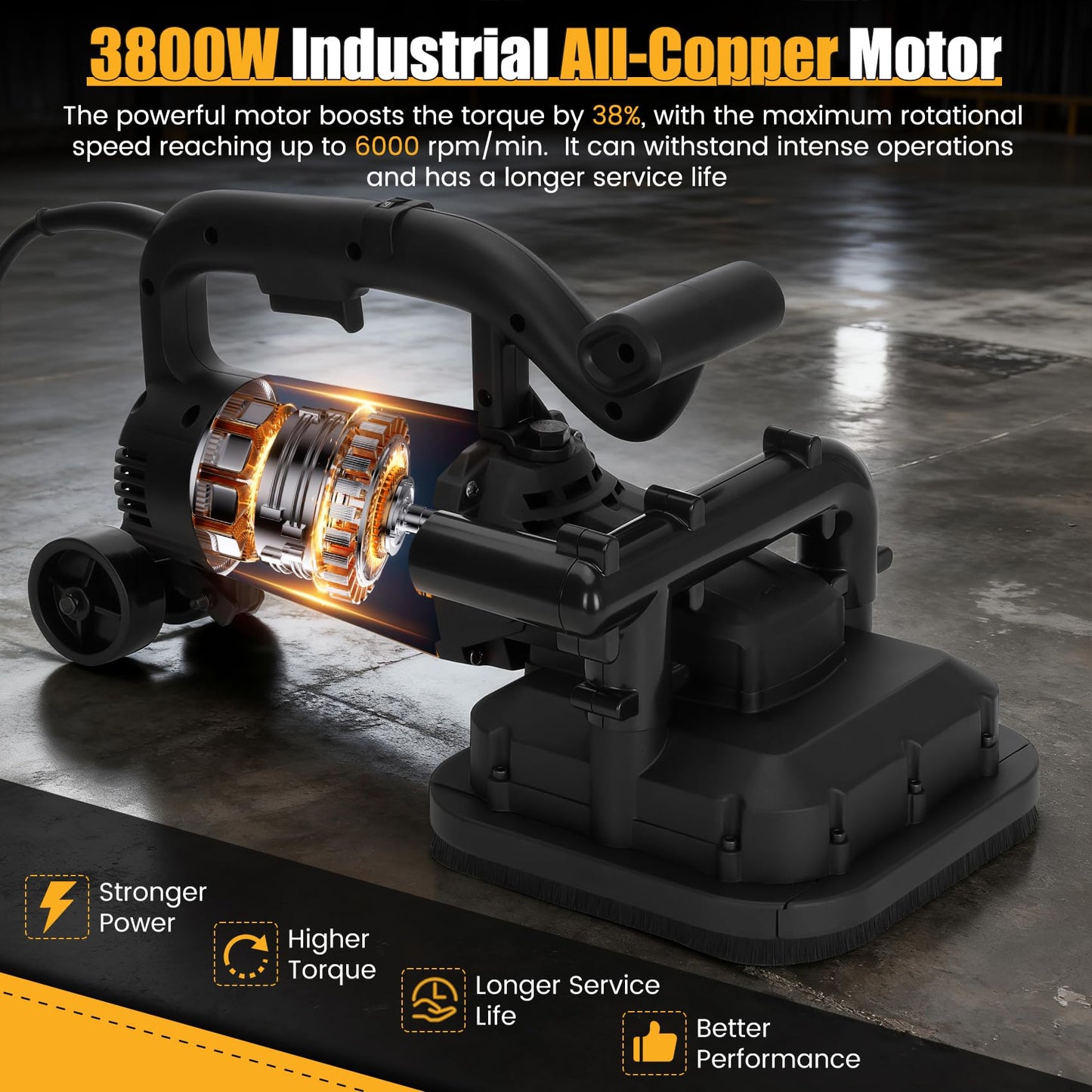 4-Head Concrete Grinding Machine, 3800W Copper Motor for Concrete Grinding